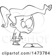 Clipart Of A Cartoon Lineart Looking Down At Square One Royalty Free Vector Illustration