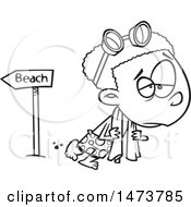 Poster, Art Print Of Cartoon Outline Depressed Boy Leaving The Beach After Summer Vacation