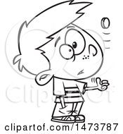 Clipart Of A Cartoon Lineart Boy Tossing A Coin Royalty Free Vector Illustration by toonaday
