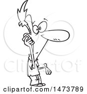 Clipart Of A Cartoon Lineart Man Gesturing And Talking On A Mobile Phone Royalty Free Vector Illustration