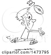 Clipart Of A Cartoon Lineart Man Catching A Football Royalty Free Vector Illustration