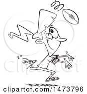 Clipart Of A Cartoon Lineart Woman Playing Football Royalty Free Vector Illustration