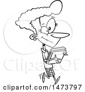Clipart Of A Cartoon Lineart Business Woman Carrying Books Royalty Free Vector Illustration
