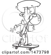 Clipart Of A Cartoon Lineart Business Man Office Intern On A Skateboard Royalty Free Vector Illustration