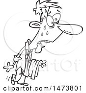 Clipart Of A Cartoon Lineart Business Man Sweating On A Hot Day Royalty Free Vector Illustration