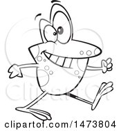 Clipart Of A Cartoon Lineart Happy Frog Taking A Stroll Royalty Free Vector Illustration
