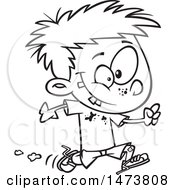 Poster, Art Print Of Cartoon Outline Boy Running With Splatters On His Shirt