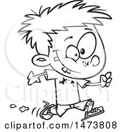 Clipart Of A Cartoon Lineart Boy Running With Splatters On His Shirt Royalty Free Vector Illustration
