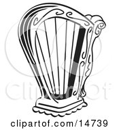 Black And White Harp Instrument Over A White Background Clipart Illustration