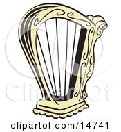 Golden Harp Instrument Over A White Background Clipart Illustration