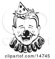 Poster, Art Print Of Jolly Freckled Boy With A Clown Nose Party Hat And Collar Laughing