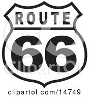 Black And White Route 66 Sign Clipart Illustration by Andy Nortnik