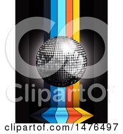 Poster, Art Print Of 3d Silver Disco Ball Over Vertical Colorful Stripes On Black