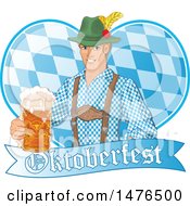 Poster, Art Print Of German Man Holding Out A Beer Over A Heart And Oktoberfest Banner
