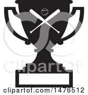 Clipart Of A Silhouetted Sports Trophy Cup With A Baseball And Bats Over A Blank Panel Royalty Free Vector Illustration