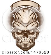 Clipart Of A Zombie Head Under A Blank Banner Royalty Free Vector Illustration