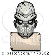 Clipart Of A Zombie Head Over A Blank Sign Royalty Free Vector Illustration