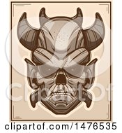 Clipart Of A Demon Head Sepia Poster Royalty Free Vector Illustration