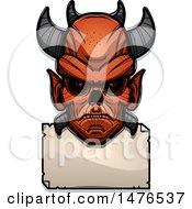 Poster, Art Print Of Demon Head Over A Blank Sign