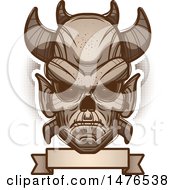 Clipart Of A Demon Head Over A Blank Banner Royalty Free Vector Illustration