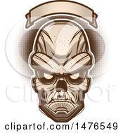 Clipart Of A Ghoul Head Under A Blank Banner Royalty Free Vector Illustration by Cory Thoman