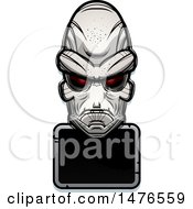Clipart Of An Alien Head Over A Blank Sign Royalty Free Vector Illustration