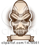 Clipart Of An Alien Head Over A Blank Banner Royalty Free Vector Illustration