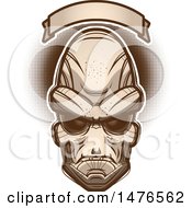 Clipart Of An Alien Head Under A Blank Banner Royalty Free Vector Illustration