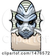 Clipart Of A Creature Head Over A Blank Sign Royalty Free Vector Illustration