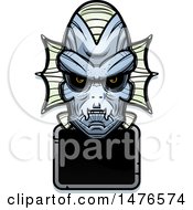 Clipart Of A Creature Head Over A Blank Sign Royalty Free Vector Illustration