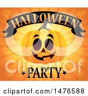 Poster, Art Print Of Jackolantern Pumpkin Over Rays With Halloween Party Text