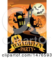 Poster, Art Print Of Halloween Party Design With A Haunted House And Jackolantern Pumpkin