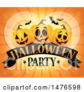 Poster, Art Print Of Halloween Party Design With Jackolantern Pumpkins And Bats