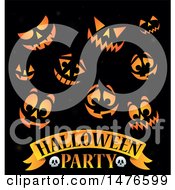 Clipart Of A Halloween Party Design With Jackolantern Pumpkin Faces Royalty Free Vector Illustration by visekart