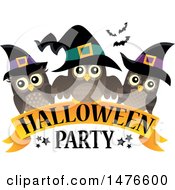Clipart Of A Halloween Party Design With Witch Owls Royalty Free Vector Illustration