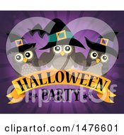 Clipart Of A Halloween Party Design With Witch Owls Royalty Free Vector Illustration