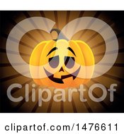 Clipart Of A Halloween Jackolantern Pumpkin Over Rays Royalty Free Vector Illustration