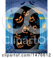 Clipart Of A Haunted Hallway With Jackolantern Faces Royalty Free Vector Illustration