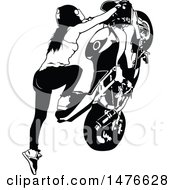 Poster, Art Print Of Black And White Female Biker Doing A Stunt