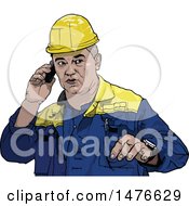 Poster, Art Print Of Male Worker Talking On A Cell Phone