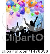 Clipart Of A Silhouetted Crowd Under Party Balloons Royalty Free Vector Illustration