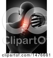 Clipart Of A 3d Rear View Of A Medical Anatomical Male Reaching Back With Glowing Neck On Black Royalty Free Illustration