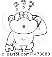 Clipart Of A Confused Black And White Chimpanzee Monkey Scratching His Head Royalty Free Vector Illustration