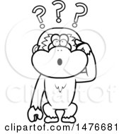 Clipart Of A Confused Black And White Gibbon Monkey Scratching His Head Royalty Free Vector Illustration