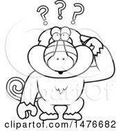 Clipart Of A Confused Black And White Baboon Monkey Scratching His Head Royalty Free Vector Illustration
