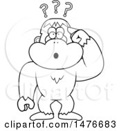 Clipart Of A Confused Black And White Bigfoot Scratching His Head Royalty Free Vector Illustration