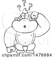 Clipart Of A Confused Black And White Gorilla Scratching His Head Royalty Free Vector Illustration