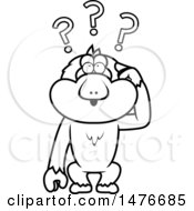 Clipart Of A Confused Black And White Macaque Monkey Scratching His Head Royalty Free Vector Illustration
