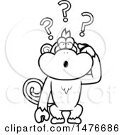 Clipart Of A Confused Black And White Monkey Scratching His Head Royalty Free Vector Illustration