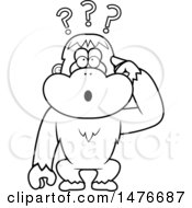 Clipart Of A Confused Black And White Orangutan Monkey Scratching His Head Royalty Free Vector Illustration